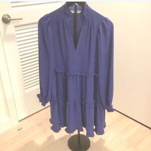Amanda Uprichard Sz S Royal Blue Ruffled Tiered Mini L/S Babydoll Bohemian Dress